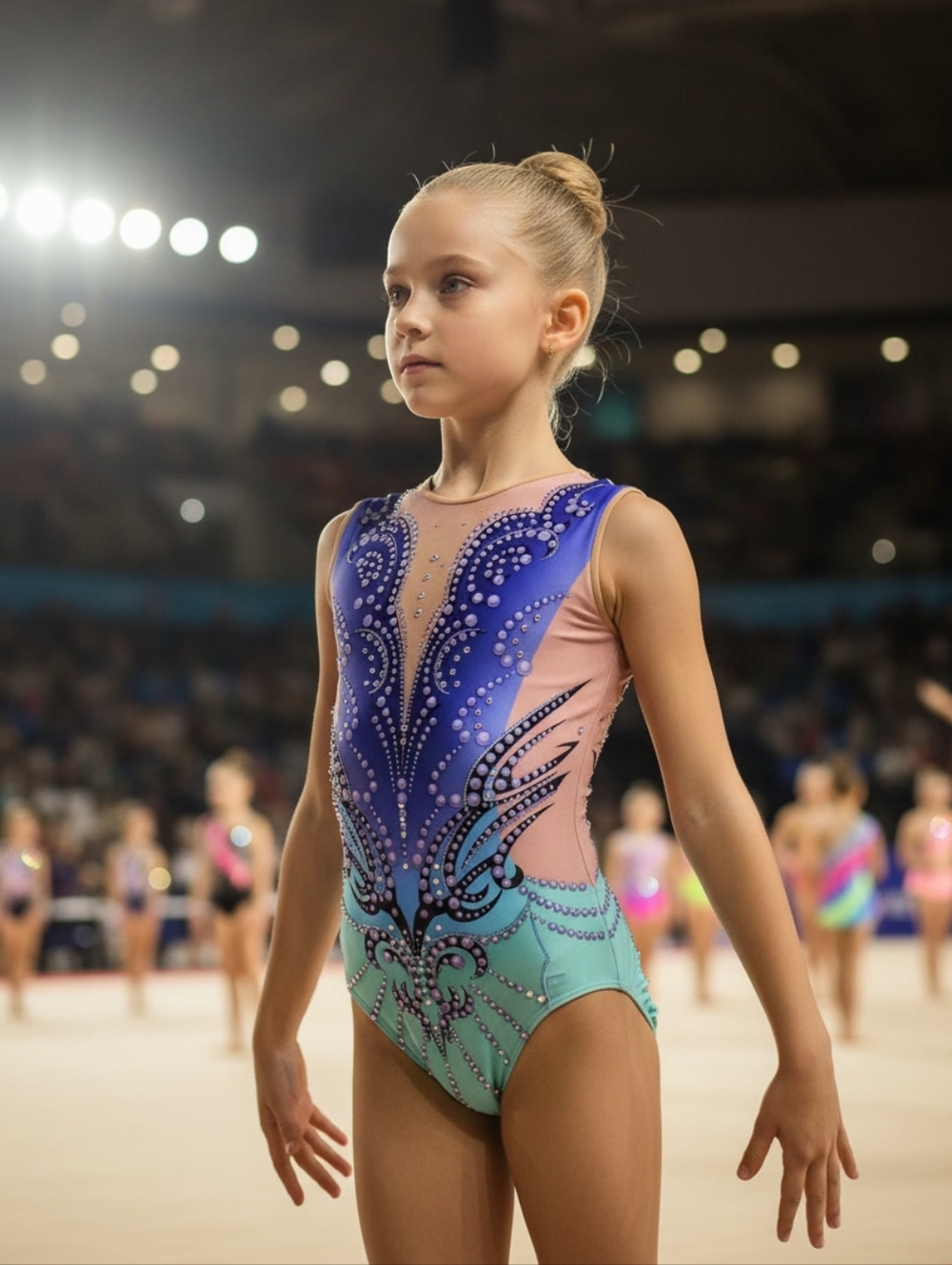 Youth Rhythmic Gymnastics Leotard in Purple & Mint 8-10 YO